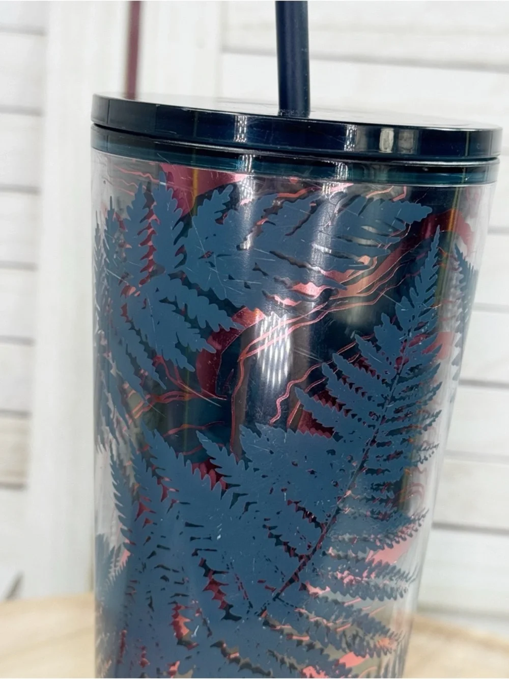 Starbucks Fall 2022 Ocean Fern Cold Cup‎ Tumbler Blue Pink 24oz Venti
